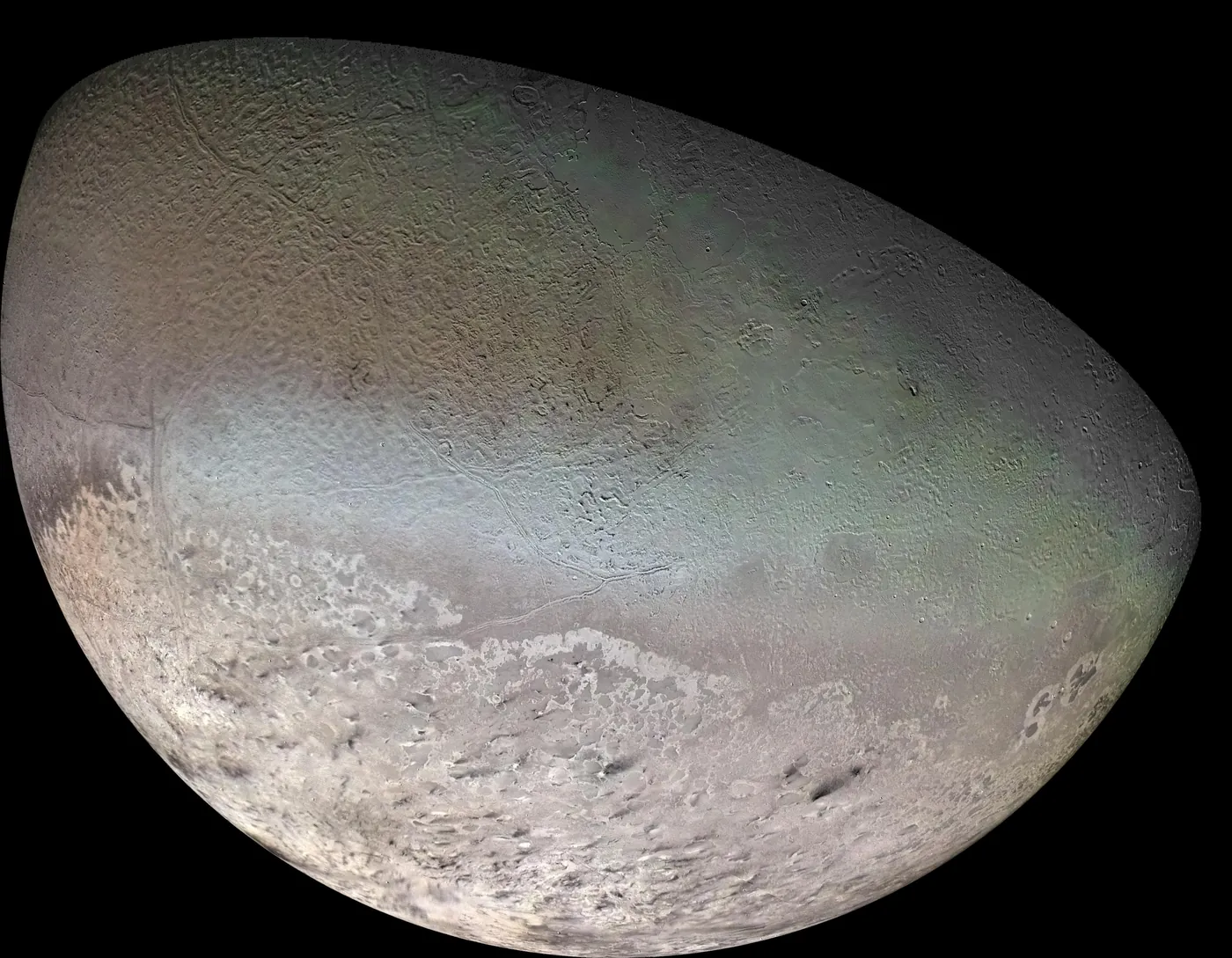 Global color mosaic of Triton from Voyager 2